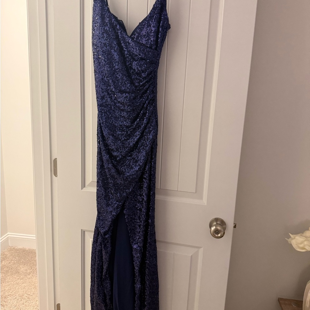 Glam Sparkling Navy High Low Dress